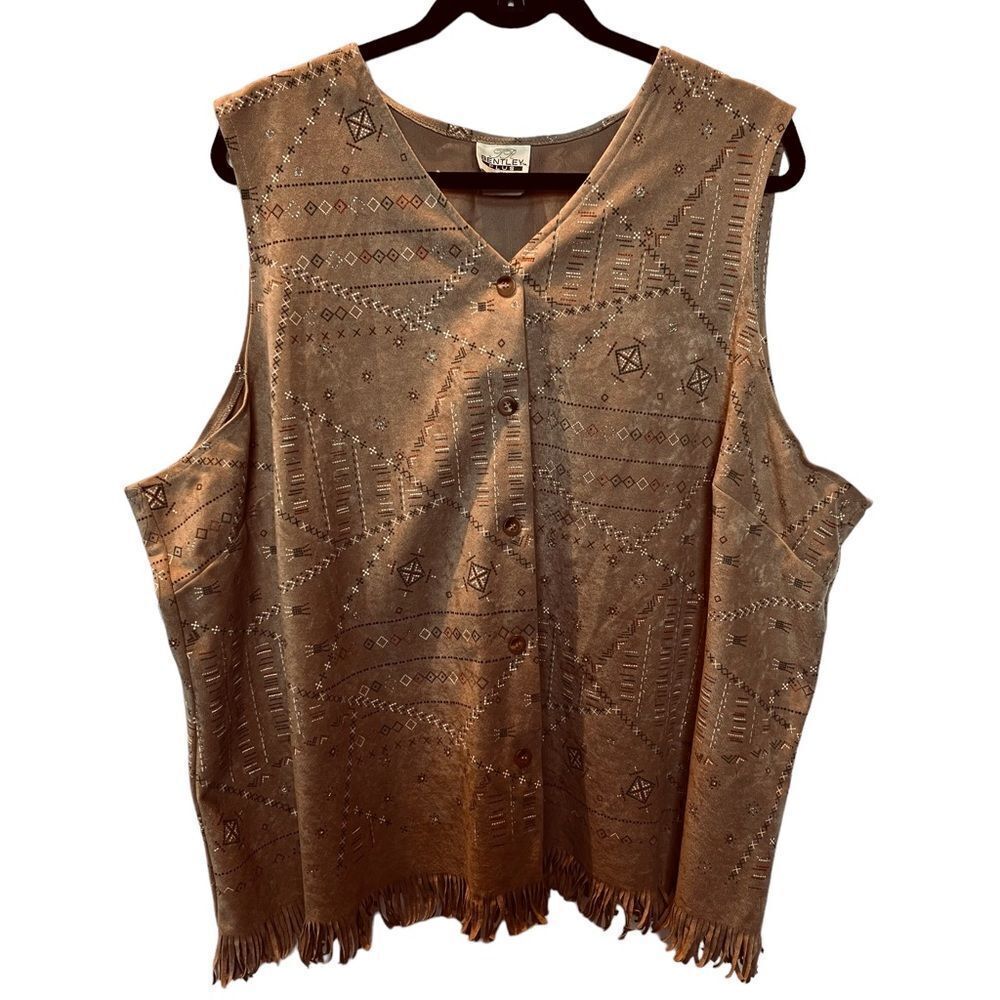 Vintage Suede Fringe Button-Front Vest - Tan